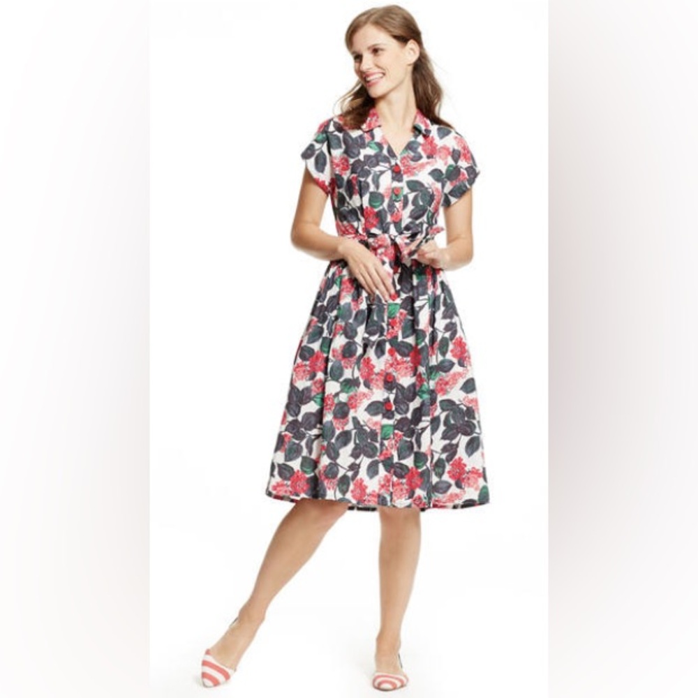 Boden Seatown Cotton & Linen Floral Shirt Dress US8R
